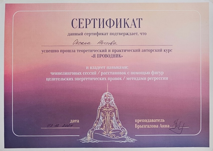 Сертификат авторского курса «Я Проводник», 2024